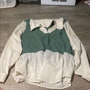 Women's Green and Cream Top